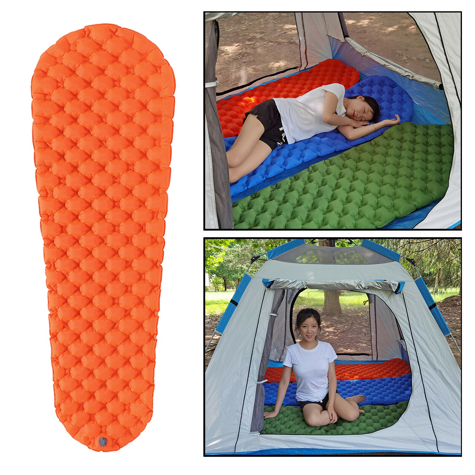 Sleeping Pad Inflatable Tent Sleep Mat Soft Sleep Pads Cushion & Bag Orange