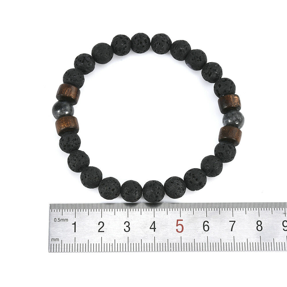 Men Women 8mm Lava Rock Bracelet Elastic Natural Stone Yoga Beads Bracelet JT