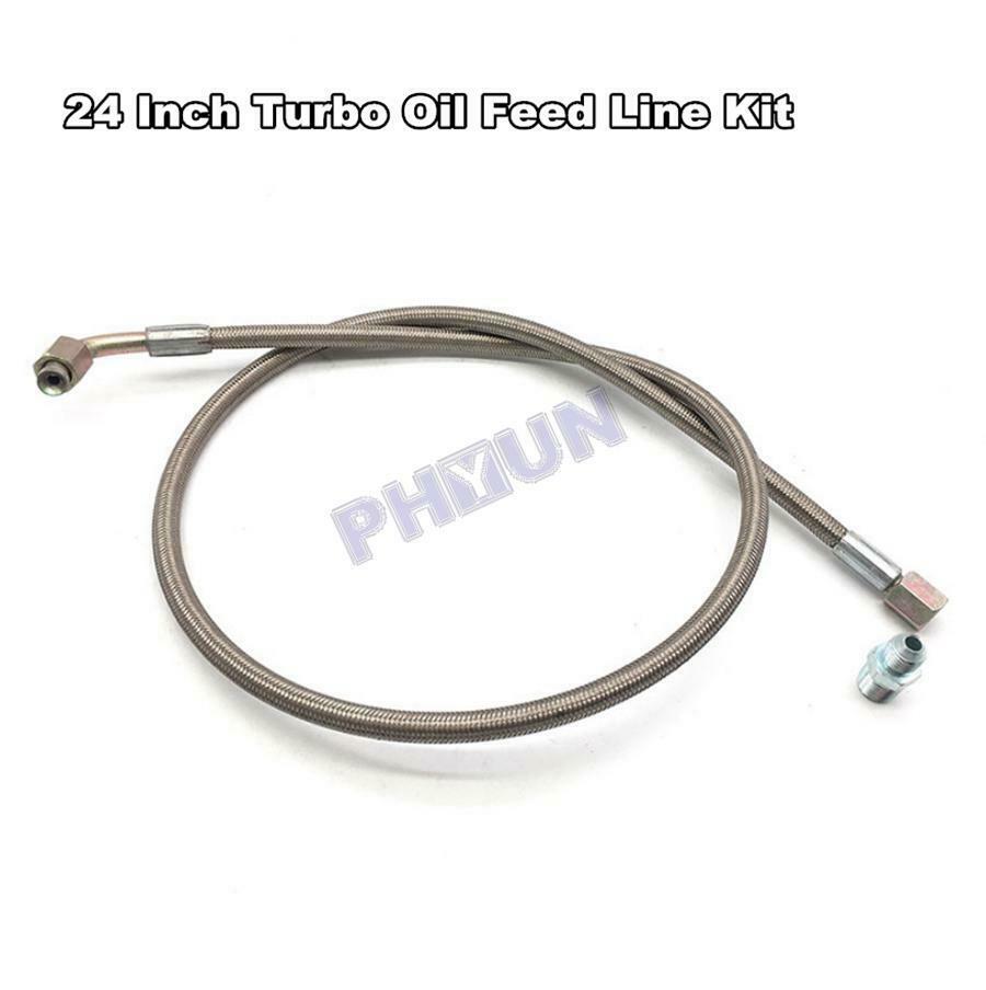 24 Inch 4 AN 90 Degree Steel Braided Turbo Oil Line Kit For T3/T4 Oil Feed Turbo