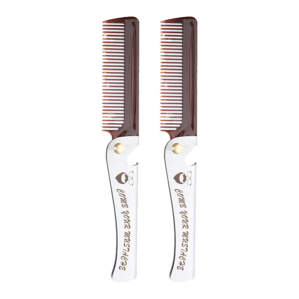 2 Pieces Fine Tooth Folding Brush Combs for Men Hair, Beard, and Mustache