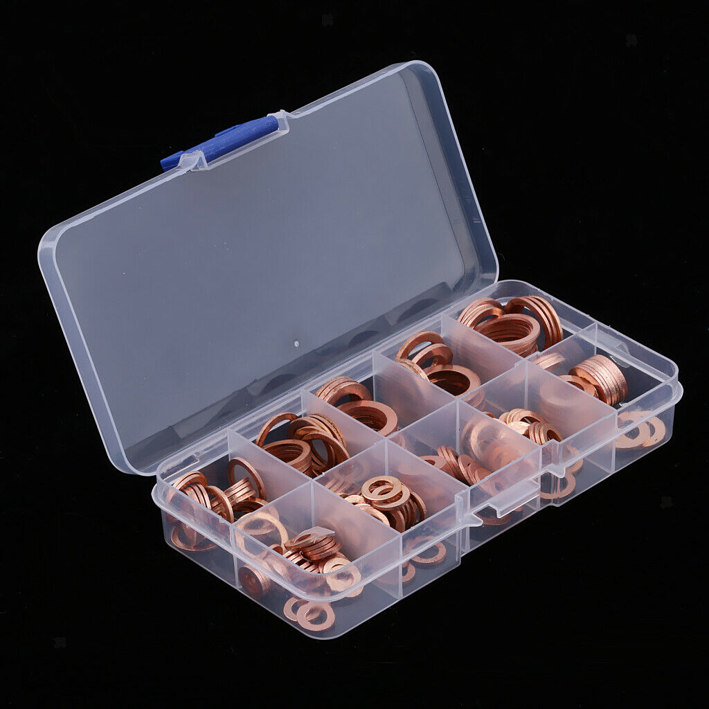 200pcs Oil Drain Plug Washer Copper Crush Seal Assortment Assorted with Box