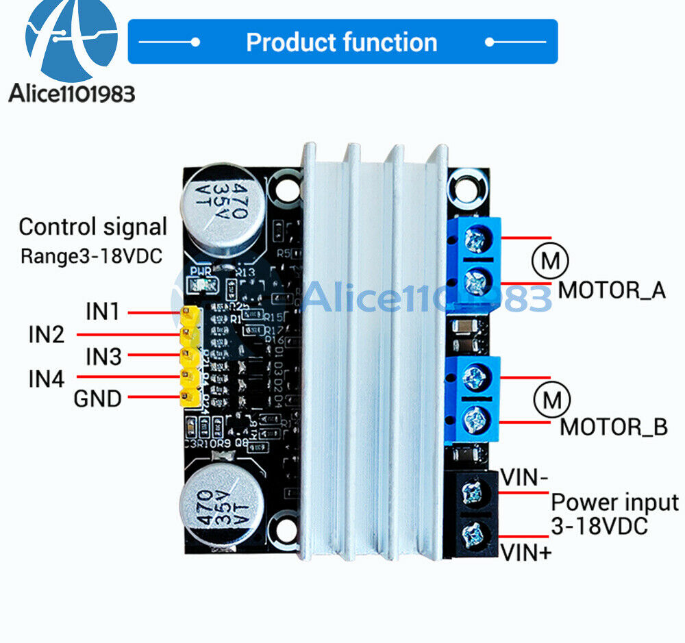 10A Dual-Channel H-bridge DC 3-18V Motor Drive Module PWM Adust Speed Dimming