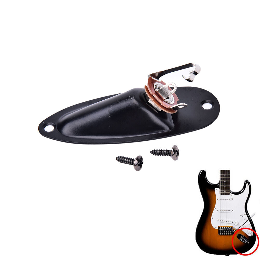 Black Boat Input Output Jack Plate Socket With Screws for Fender Strat Guitar DD