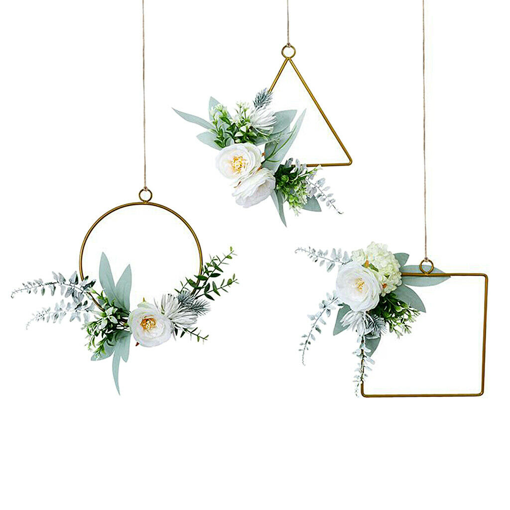 Set of 3 Metal Geometric Floral Hoops Wreath Hanging Garland DIY Wall Decor