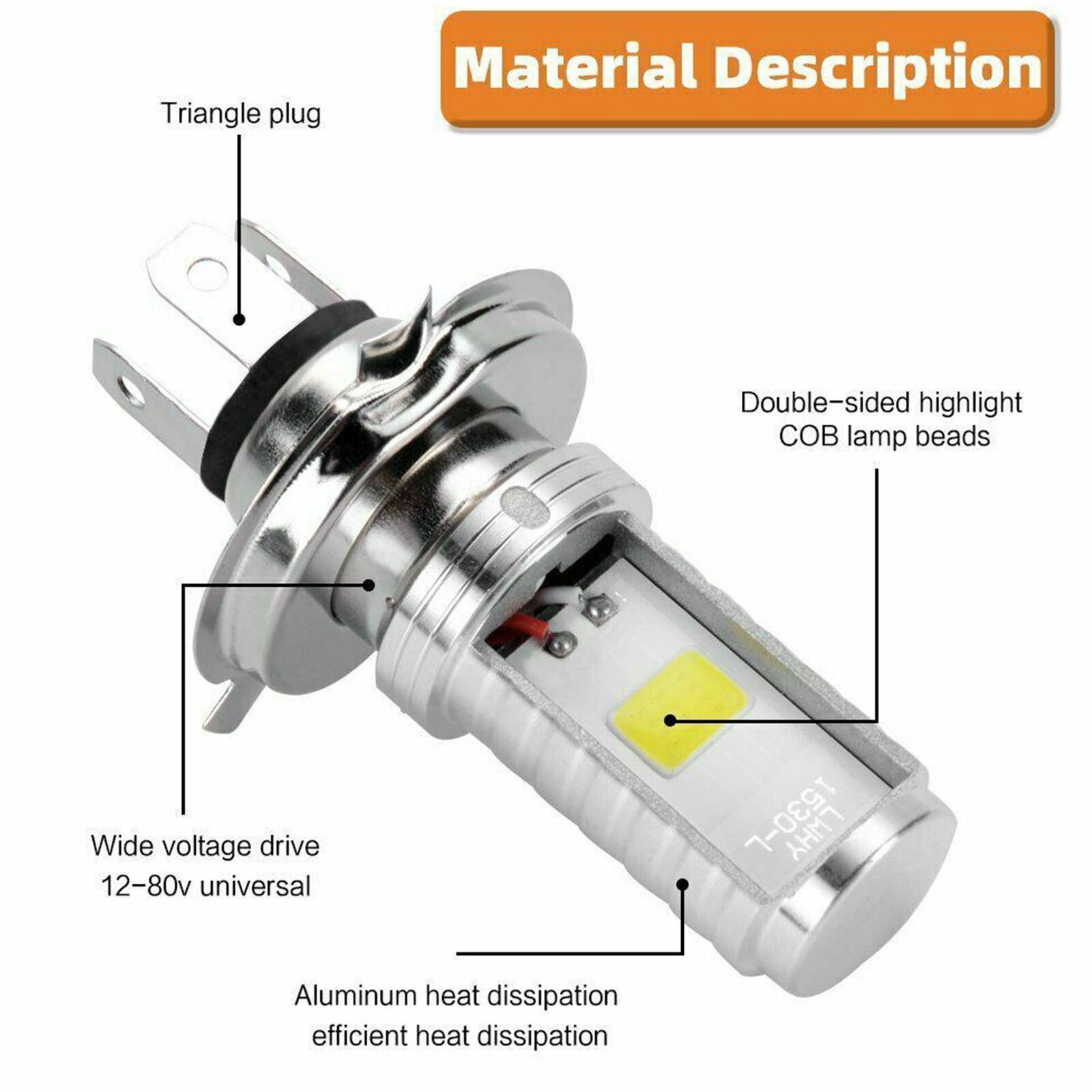2x H4 LED Bulb Hi / Low Beam Auto Motorcycle Motor Vehicle Headlight Light 6500K
