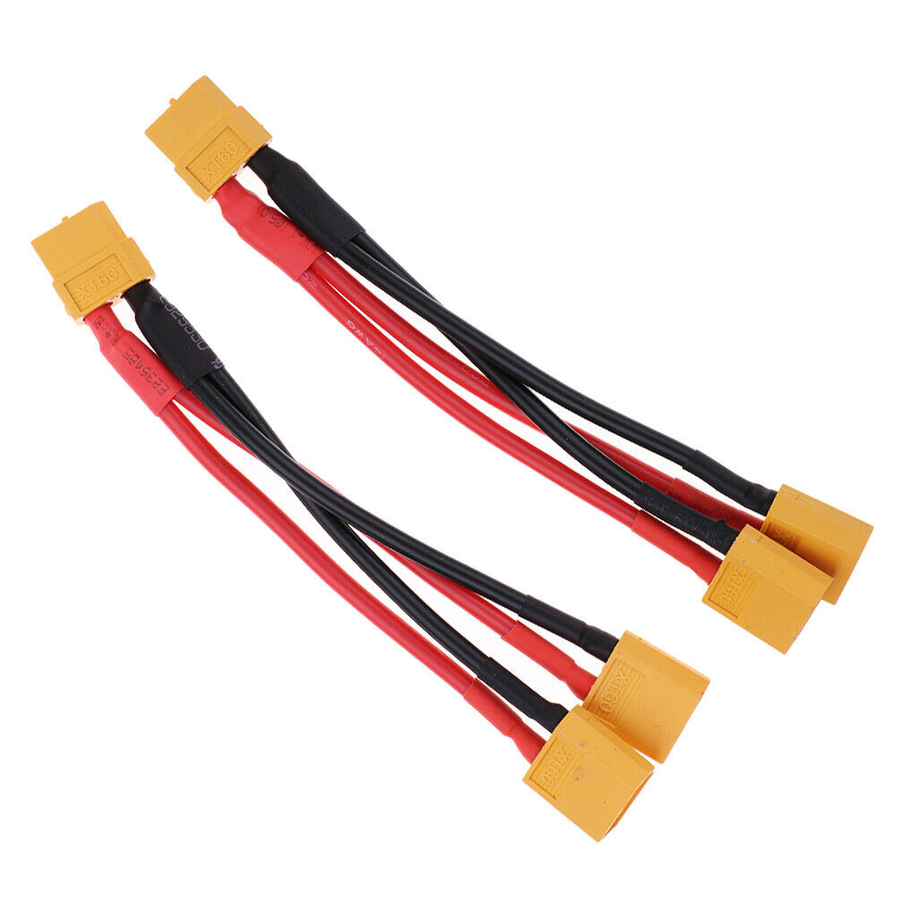 2pcs XT60 Male to Dual Female Plug Y Splitter Cable Wire 14AWG 100mm Length