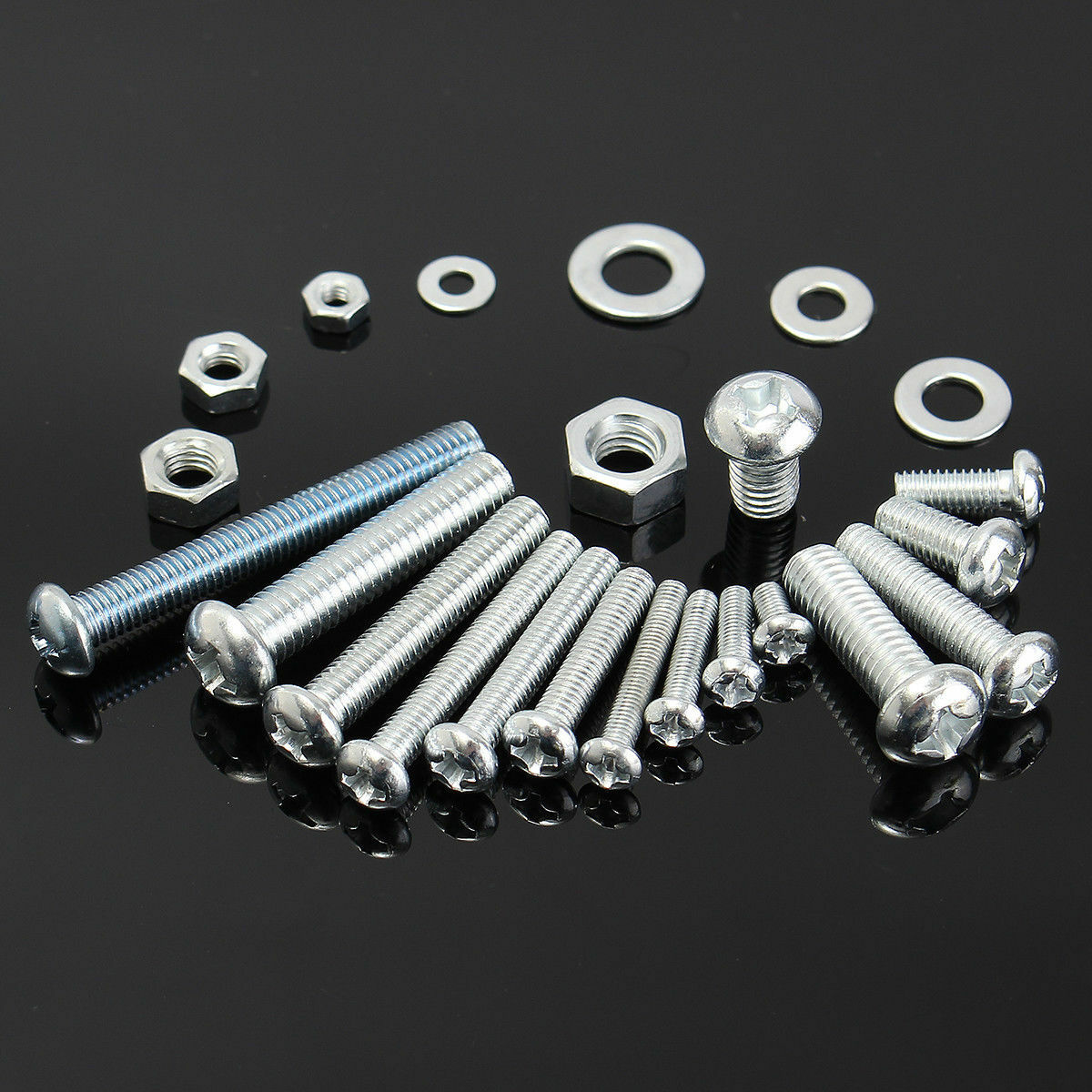 500Pcs M3/M4/M5/M6 Flat Screw Nut Set Galvanized Cross Head Bolt Nuts Washers