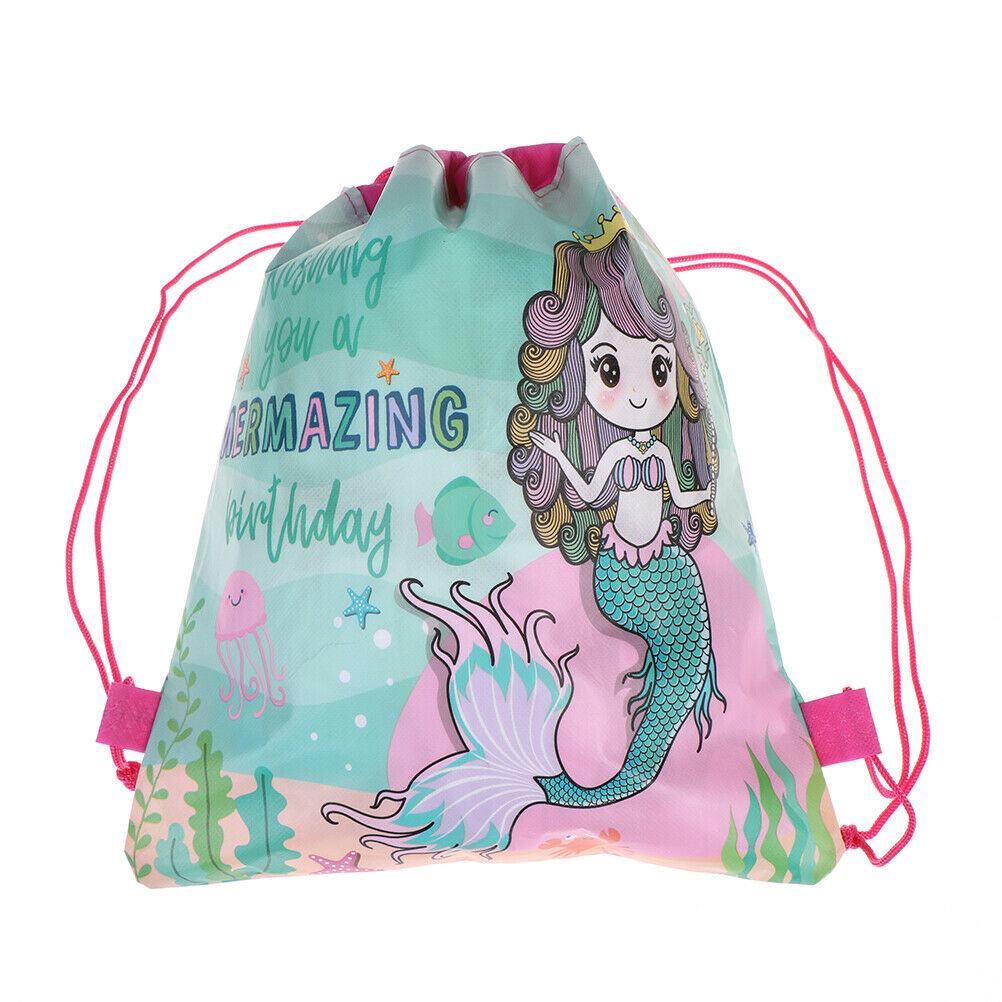 Mermaid Non-woven Bag Backpack Kids Travel School Decor Drawstring Gift BagsBDA