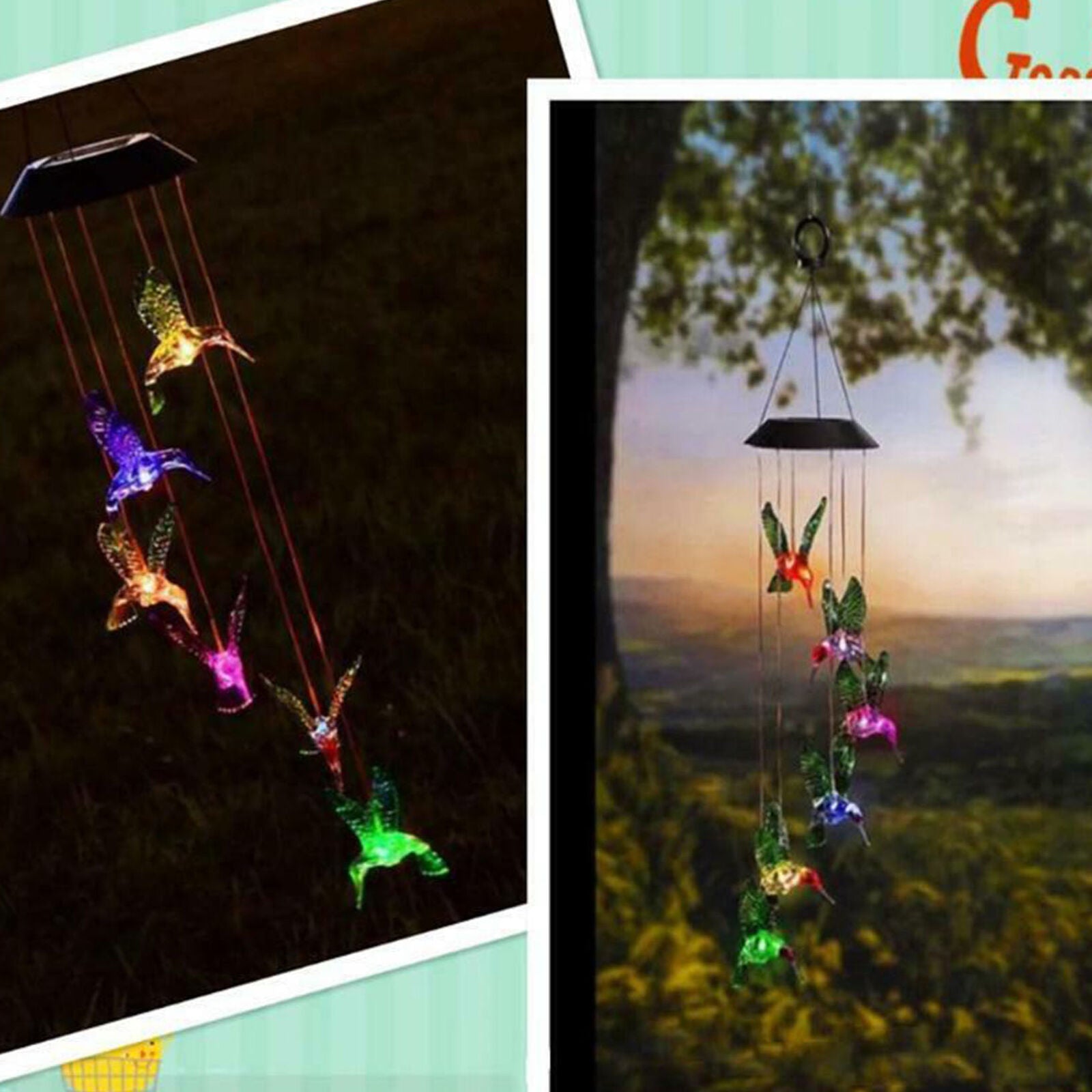 Solar Powered Garden Light Wind Chimes Outdoor Colour Changing Hanging Decor LED