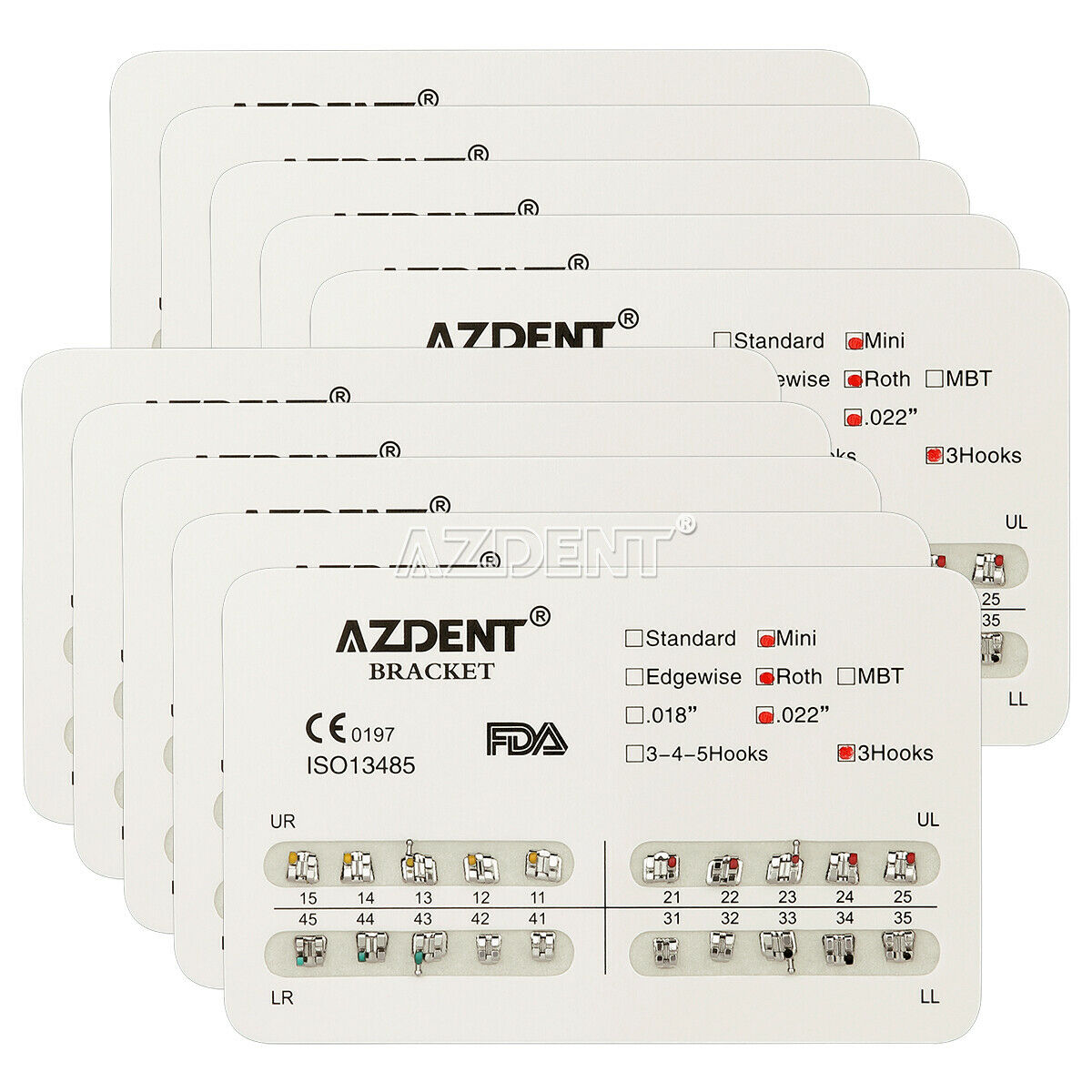 100 Packs AZDENT Dental Orthodontic Bracket Braces Mini Roth 022 Hooks 3