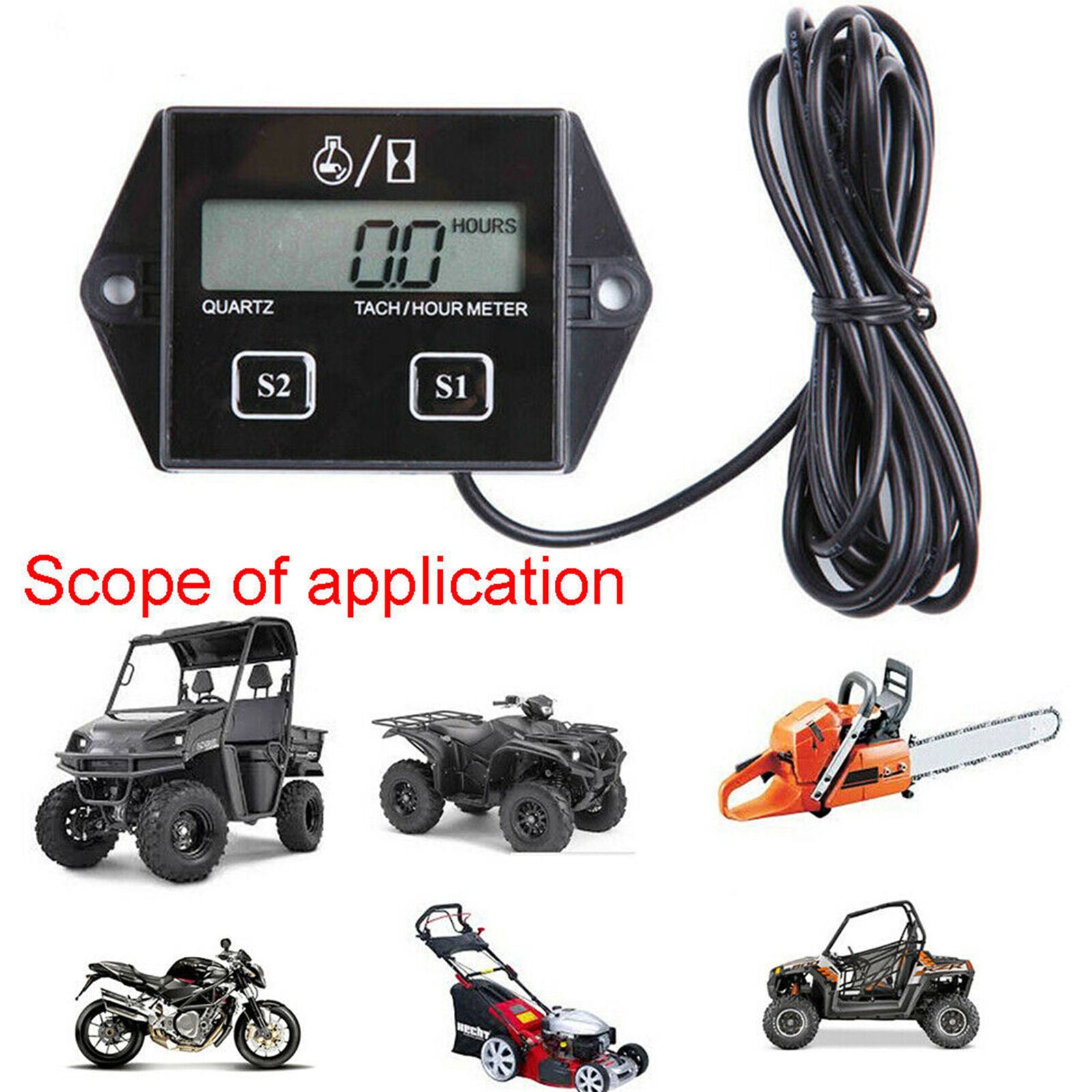 Black Digital Tach Hour Meter Tachometer Gauge For Dirt bike ATV New