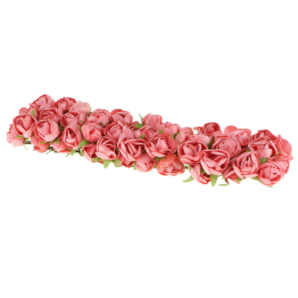 60x Wire Silk Camellia Flowers for Wedding Hair Clip Wreath DIY  Champagne