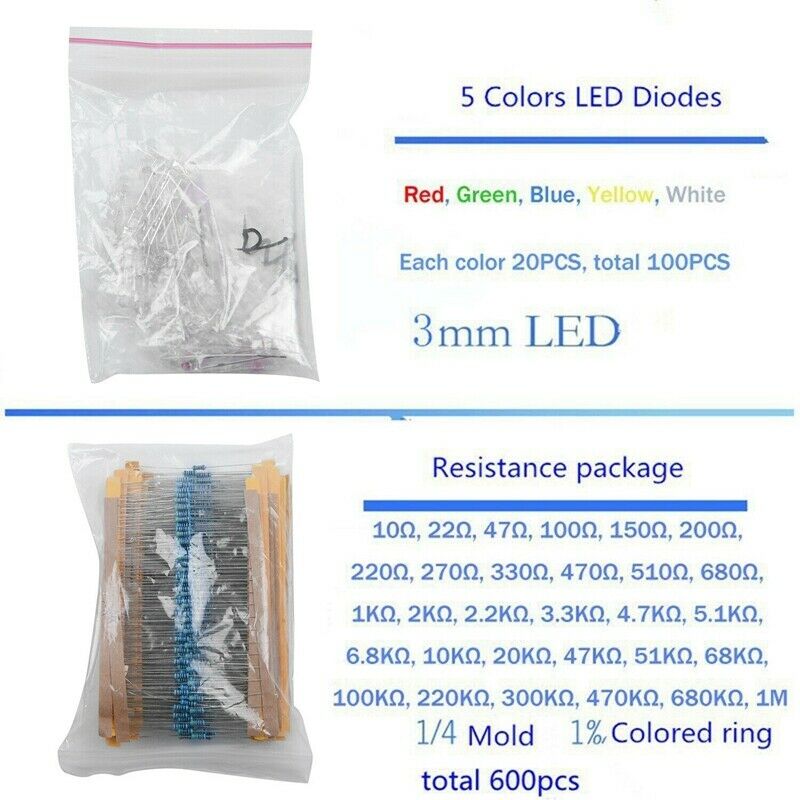 1390Pcs Electronic Components LED Diode Transistor Capacitor Resistance Kit V3Z1