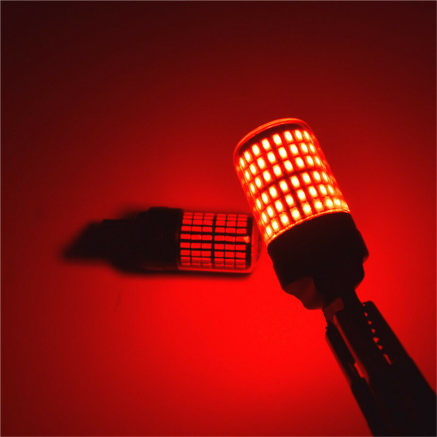 2Pcs T20 7443 3014 144SMD Red LED Canbus Flashing Strobe Alert Brake Tail Light