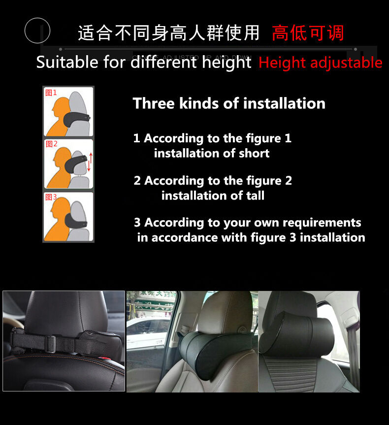 Ergonomic Headrest Memory Cotton Black PU Leather Car Neck Rest Cushion Pillow