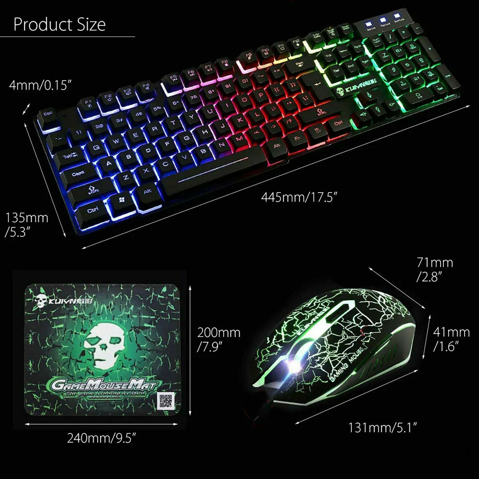 Waterproof LED Backlit Wired Mechanical Gaming Keyboard 2400DPI Mouse Pad Combo