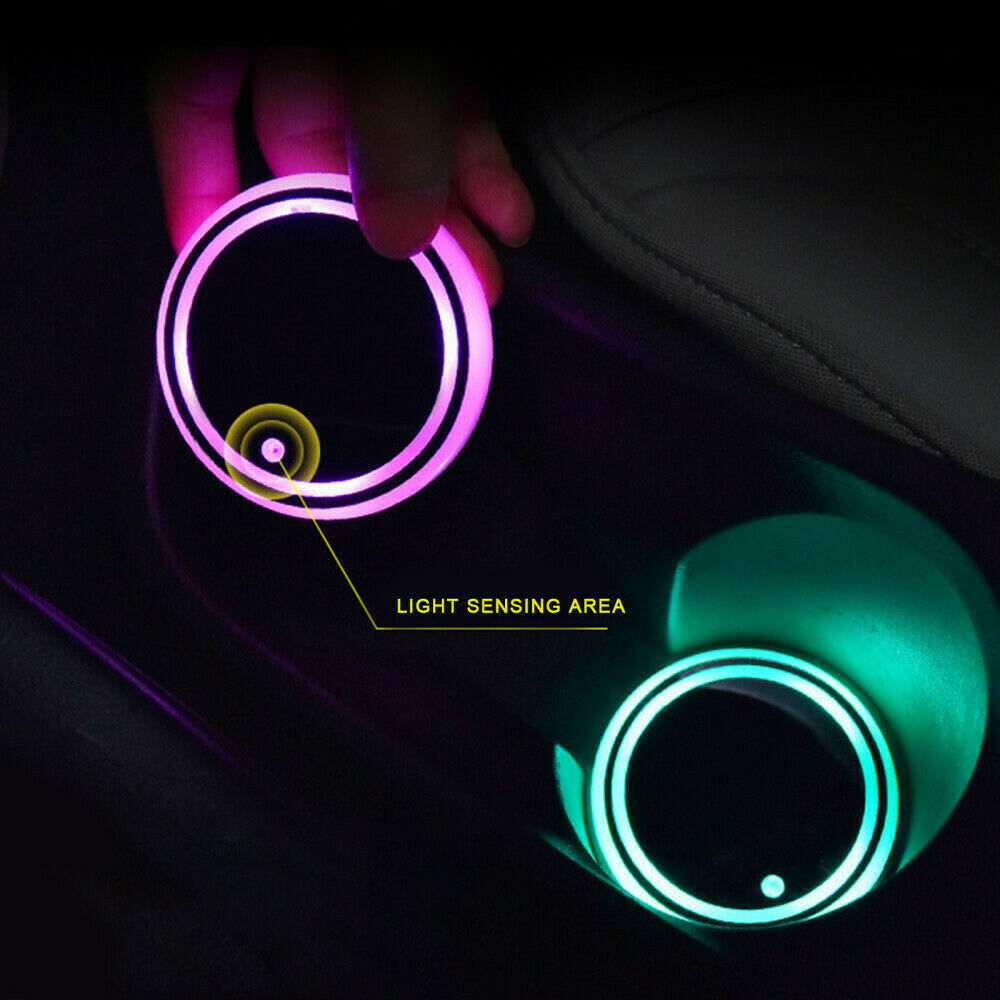 2X Colorful LED Car Cup Holder Pad Mats For Auto Interior Atmosphere Lamp Light
