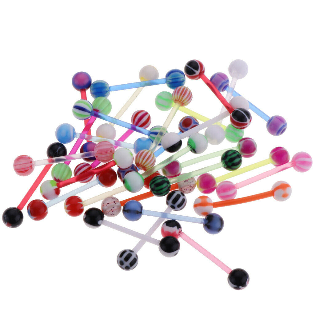 30 Pcs Assorted Color Lip Tongue  Straight Barbell Studs Piercing