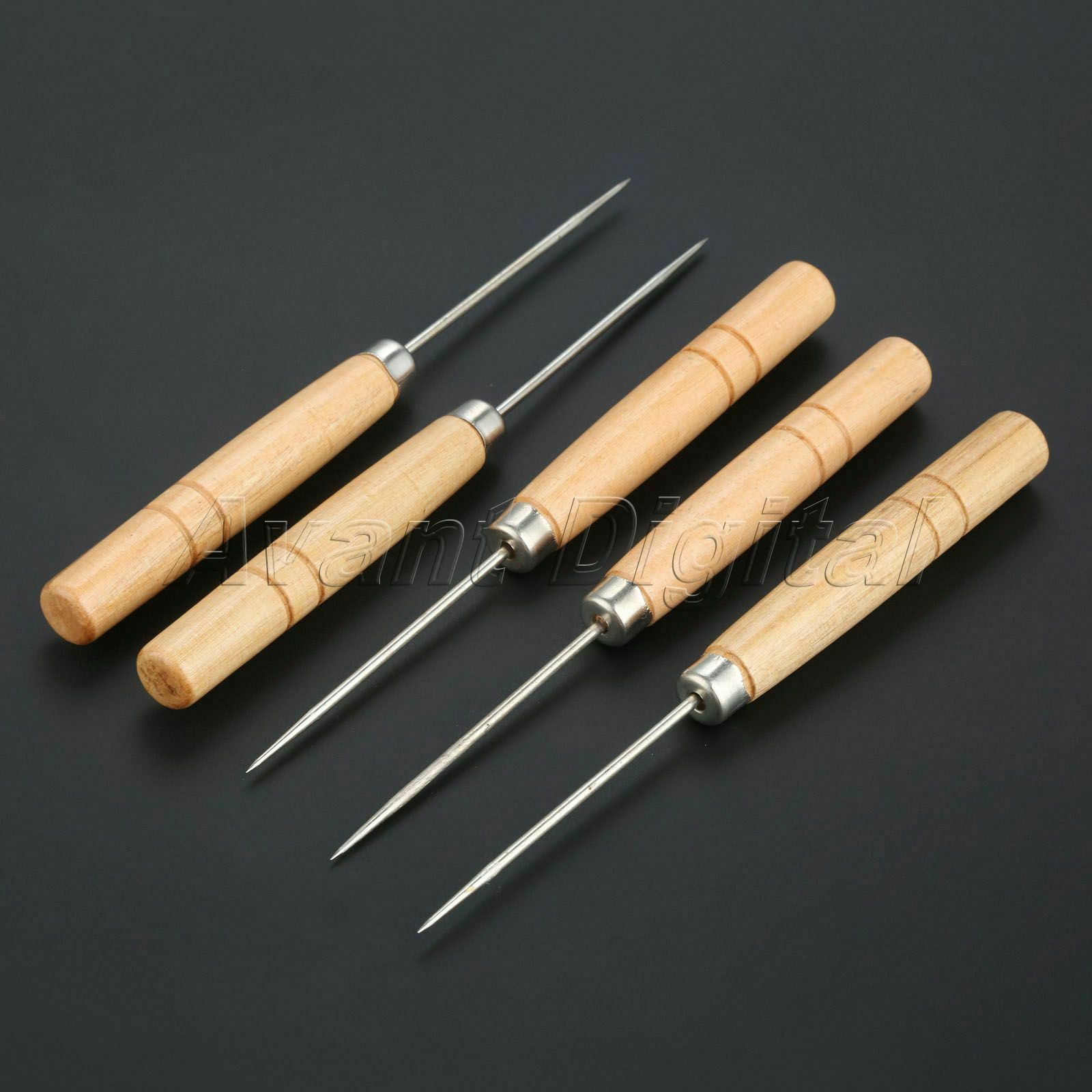 140mm Wooden Handle Sewing Awls Leather Punch Repair Stitching Clicker Tool 5Pcs