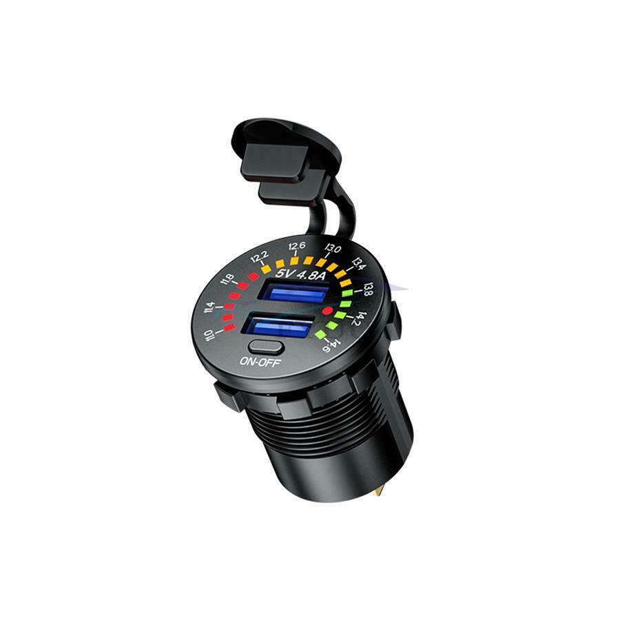 1PCS Car Dual USB Socket 4.8A Phone Charger Black with LED Voltmeter Switch