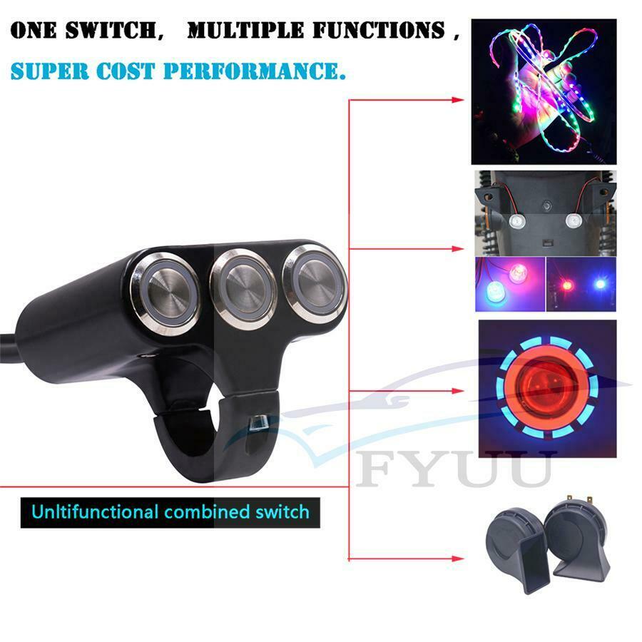Motorcycle Handlebar CNC Switch Horn Engine Start Kill Dual Button 22mm 7/8 inch
