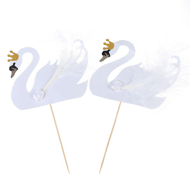5pcs Cupcake Topper Picks Swan Crown Feather Wedding Party Cake Decor SuppliFCA