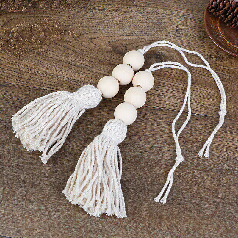 2Pcs Tassle Farmhouse Beads Natural Wood Bead Garland Rustic Wedding Orna.l8