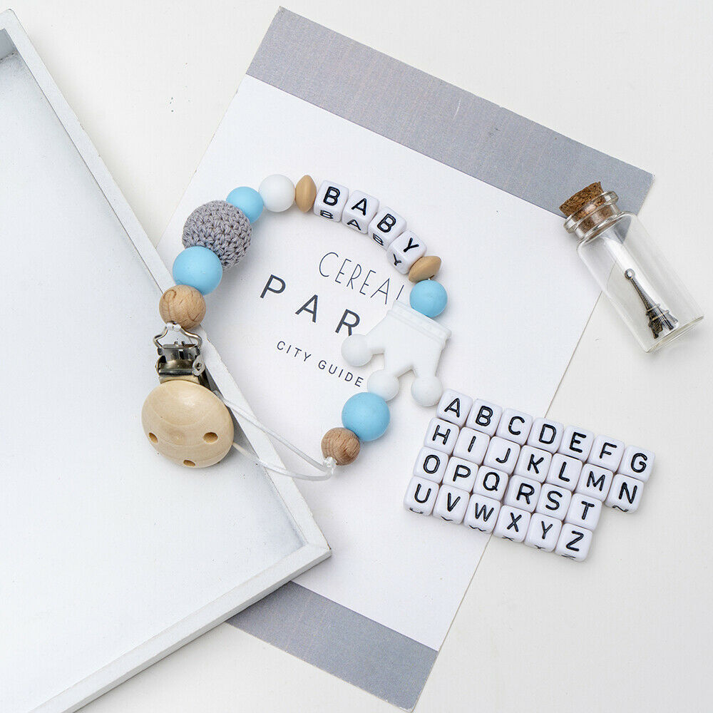 Personalised Baby Dummy Clip Pacifier Chain Silicone Wooden Baby Shower Gift NEW