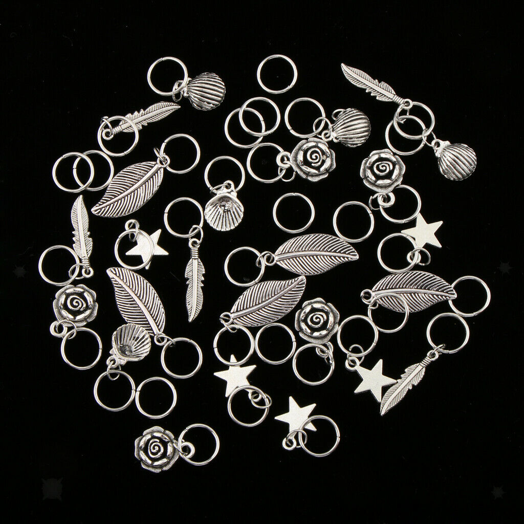 35pcs Mixed Flower Shell Feather Leaf Hair Ring Trimming Ring Bows