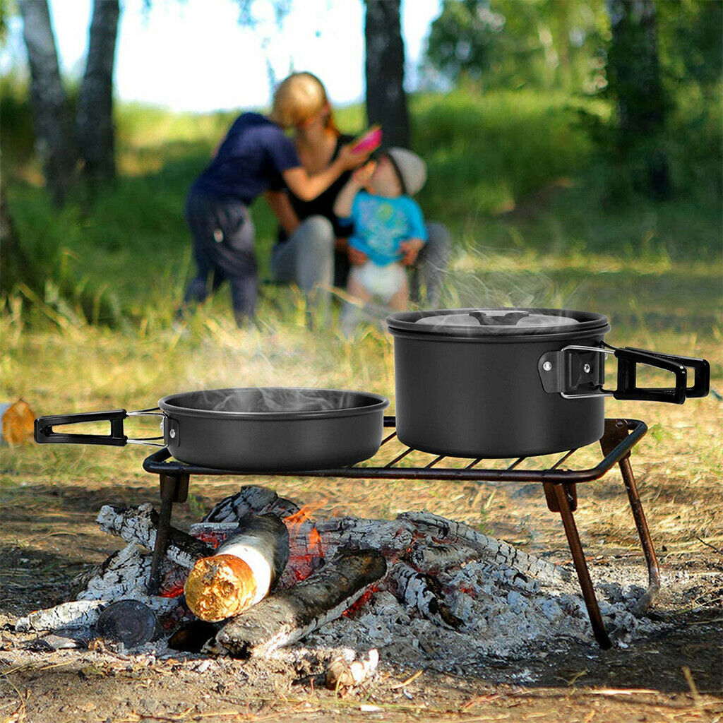 Portable Lightweight Camping Cookware BBQ Folding Mess Kit Pan Forks Spoons