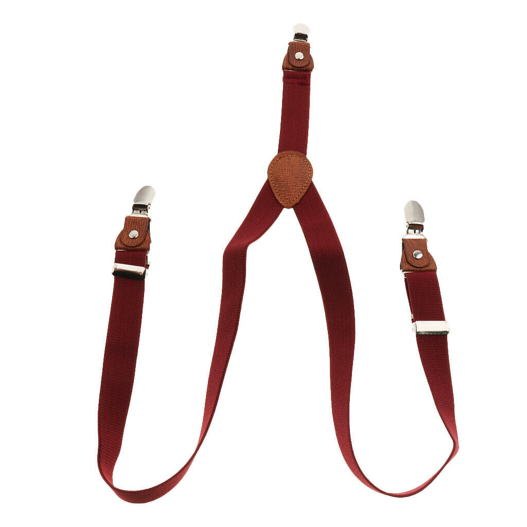 Suspenders Kids Adjustable Elastic Clip On Unisex Braces Red