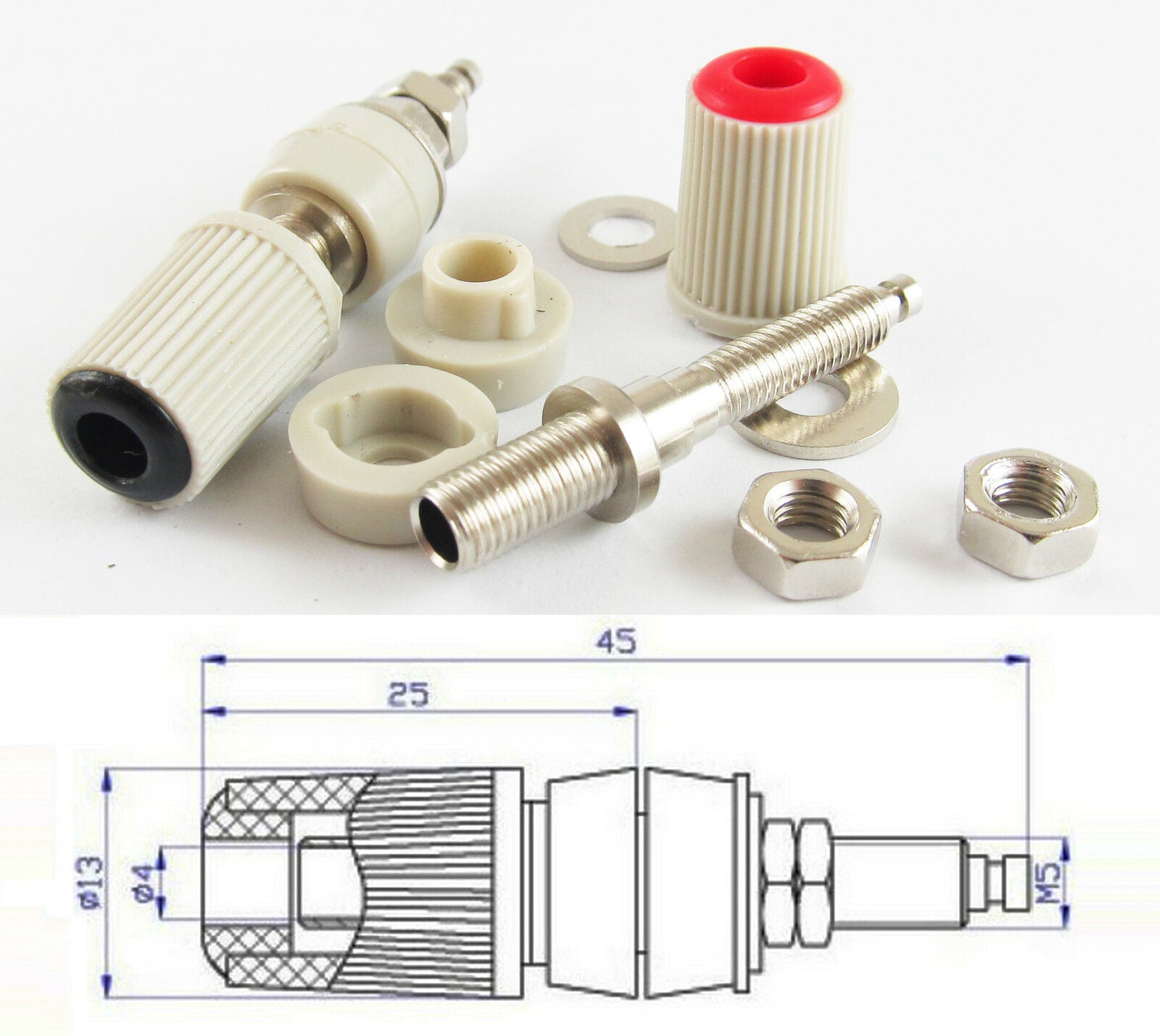 10x 24A 30VAC-60V DC Power Connector 4mm Copper Insulated Binding Post Red Black