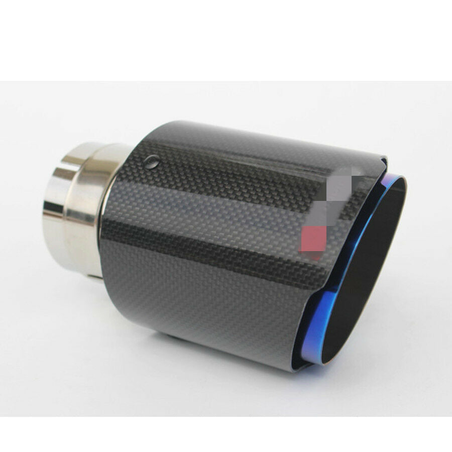 Half Blue Inlet 3" 76mm Outlet 4" 101mm Carbon Fiber Glossy Exhaust Tips Muffler