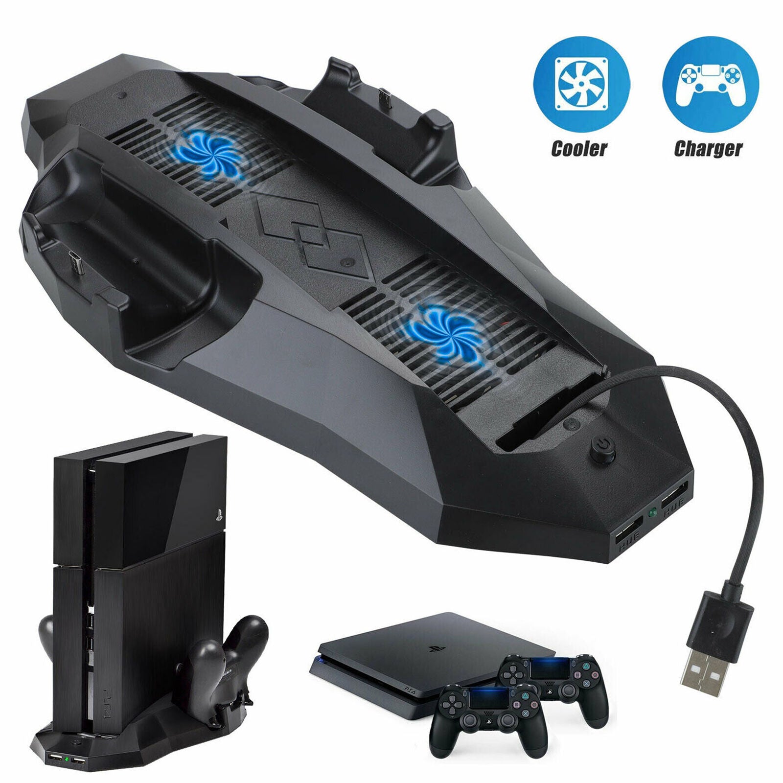 PS4 Vertical Stand Cooling Fan Controller Charging Station for PlayStation 4
