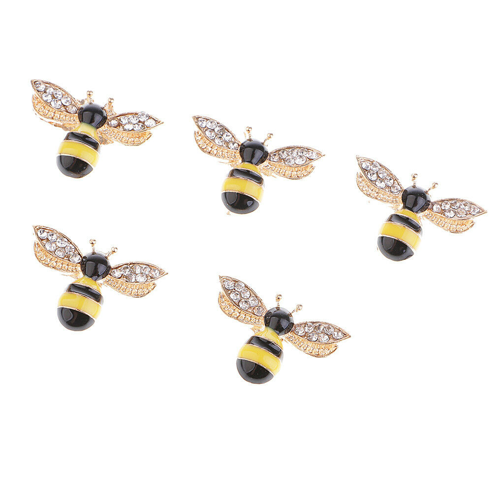 5pcs Alloy Bee Shape Rhinestone Flatback Buttons for Jewelry Making Crafts