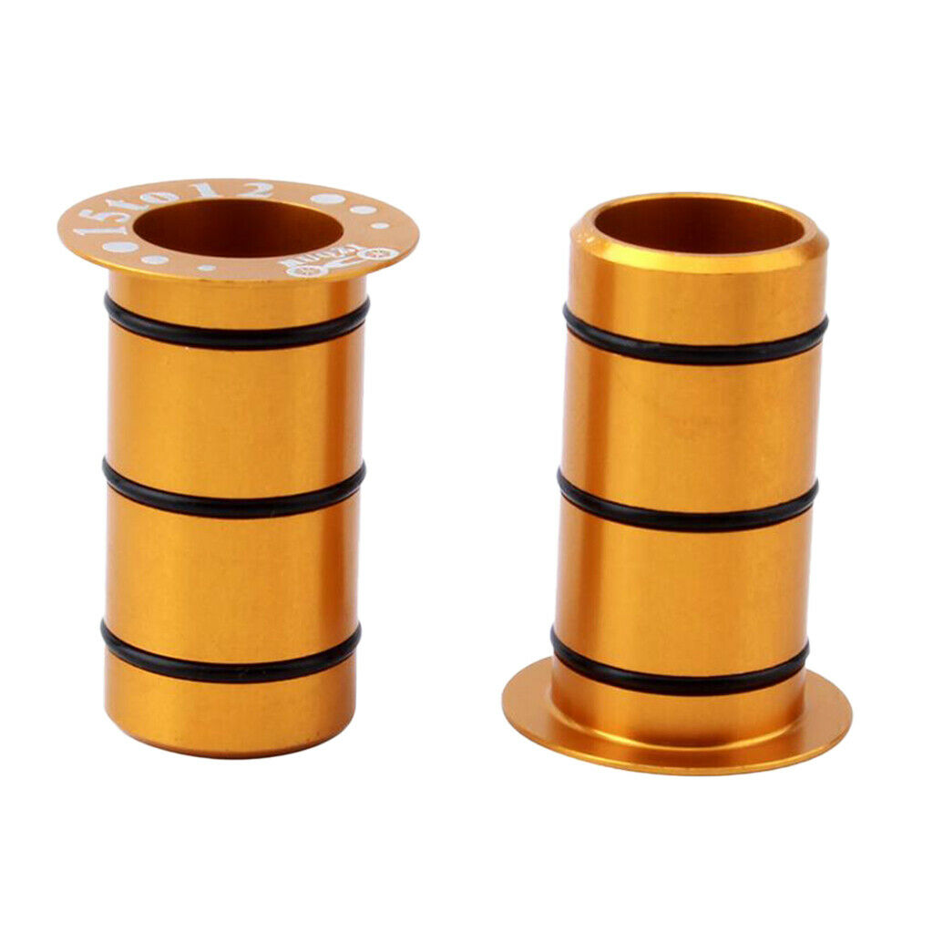 2Pcs Bike Hub Front Tube Shaft Conversion Seat Adapter 15mm to 12mm Golden