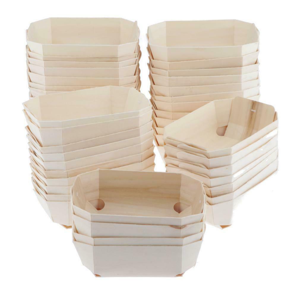 50 Pieces Disposable Wooden Bakery Boxes for Party Serving Foods
