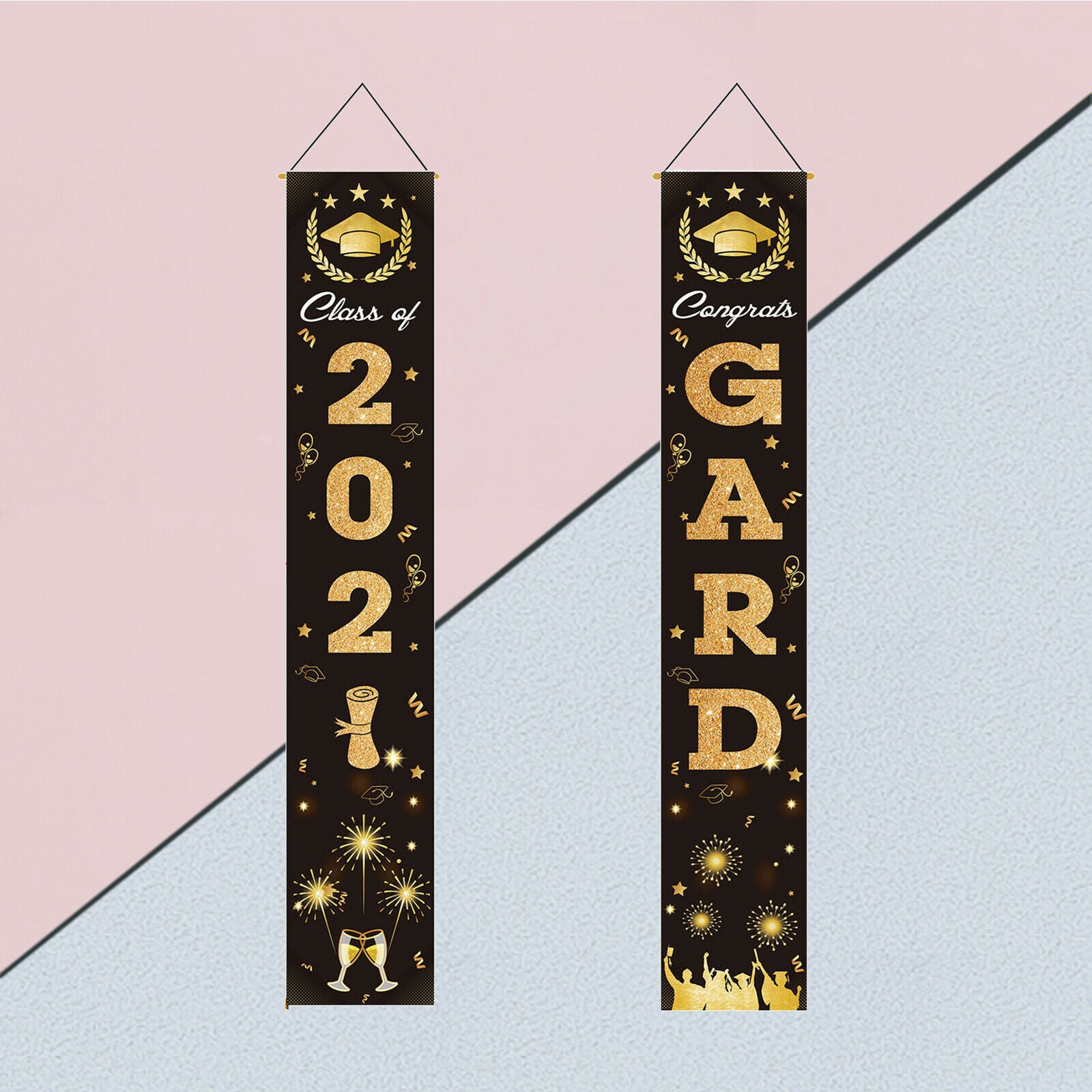 1 Pair Class of 2021 Congrats Grad Porch Banners for Any Schools or Grades