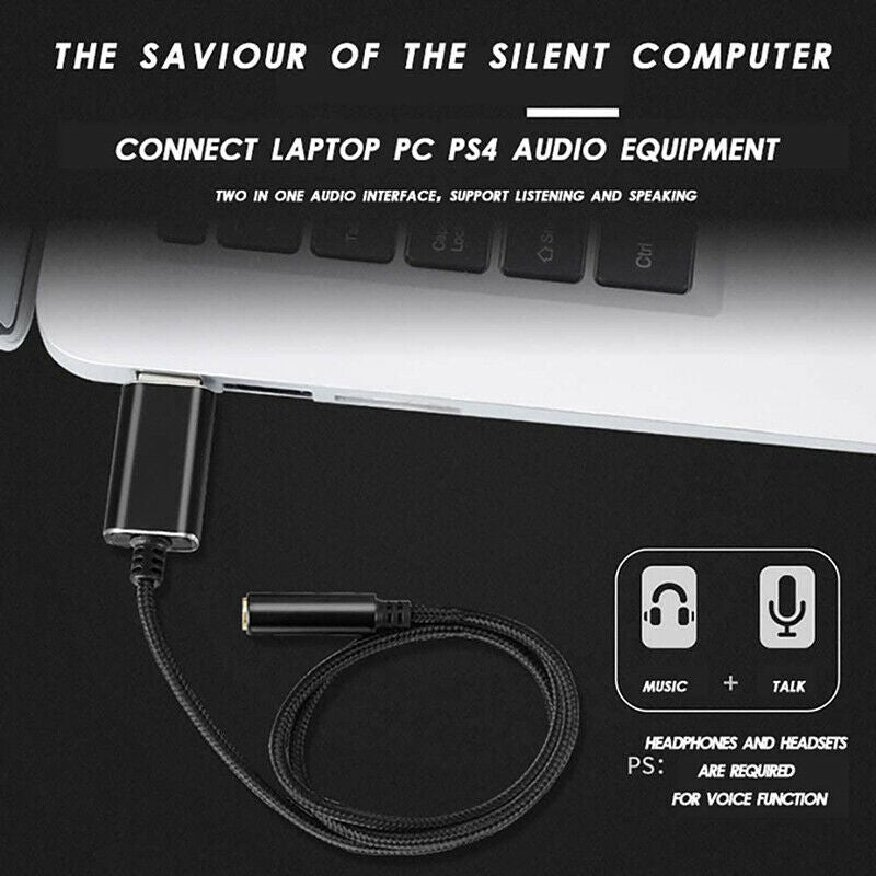 USB to 3.5mm Headphone and Microphone Jack Audio Adapter with 3.5mm Combo Aux X4