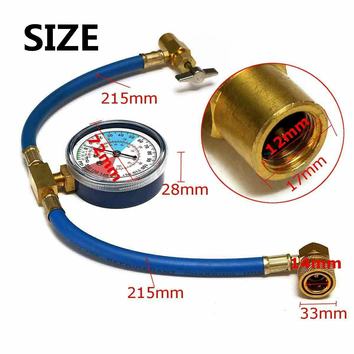 Car A/C R134A Refill Hose 72mm O.D. 43cm Length Metal Measuring Refrigerant Hose