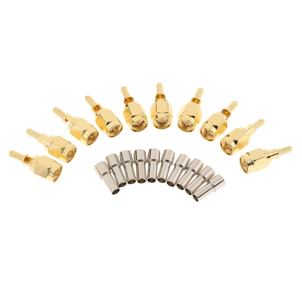 10Pcs SMA Male Crimp Straight Connector RF Coaxial Adapter for RG316 RG174