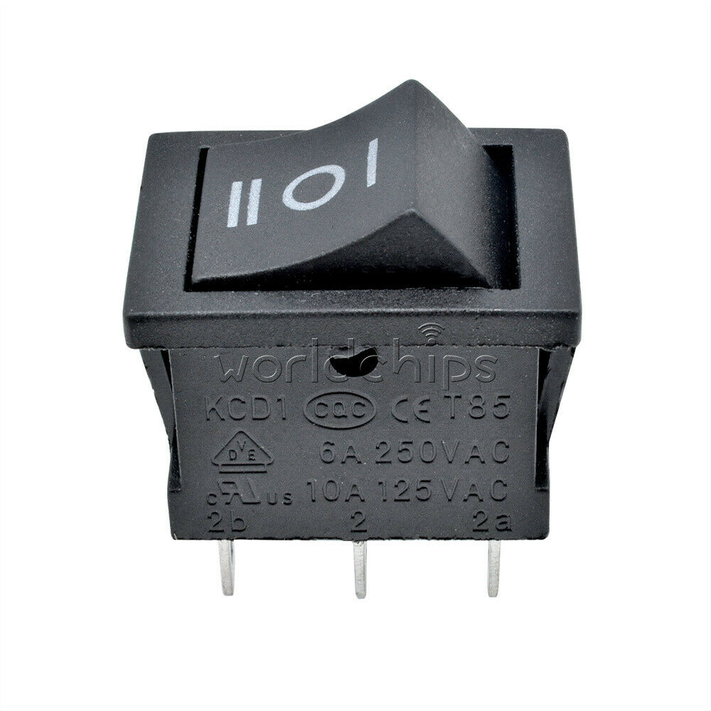 2PCS AC ON-OFF-ON Switch 6-Pin DPDT 3-Position Snap Boat Rocker 6A/250V 10A/125V