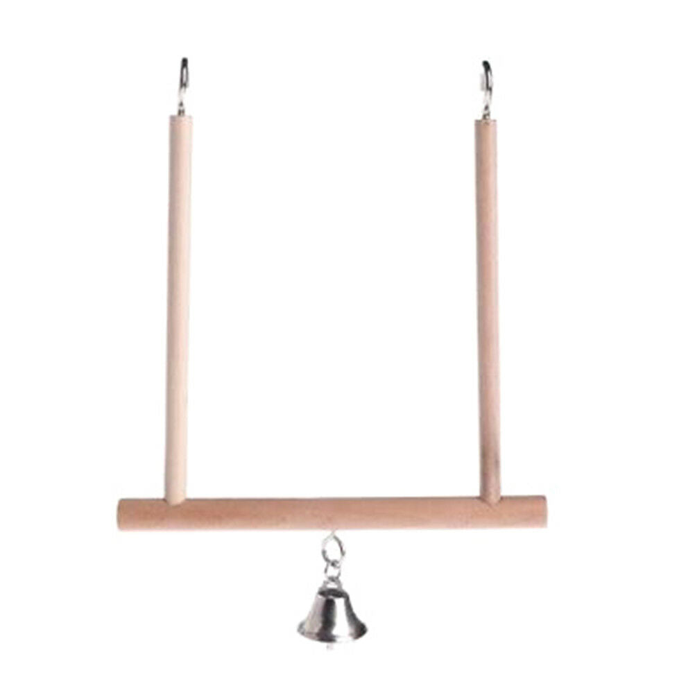 Birds Perch Parrot Play Toys Stand Holder natural Wooden Swing Bell Cage H.l8