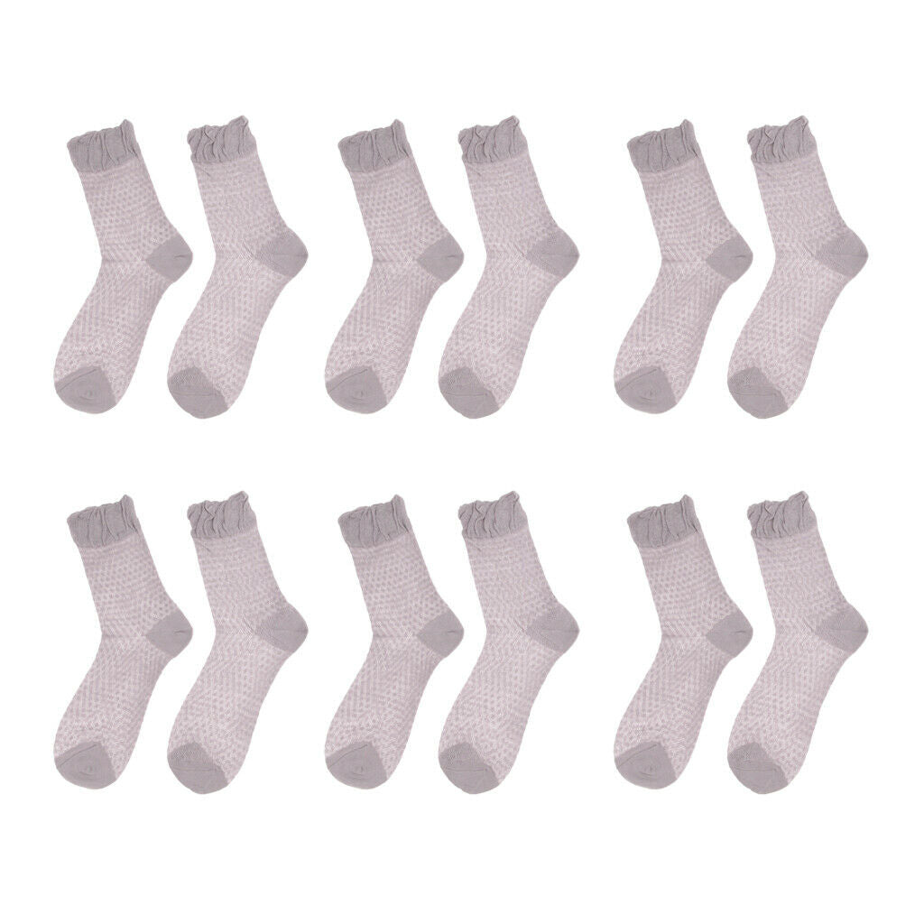 6pairs Lace Ruffle Floral Elastic Womens Breathable Casual Socks Gray