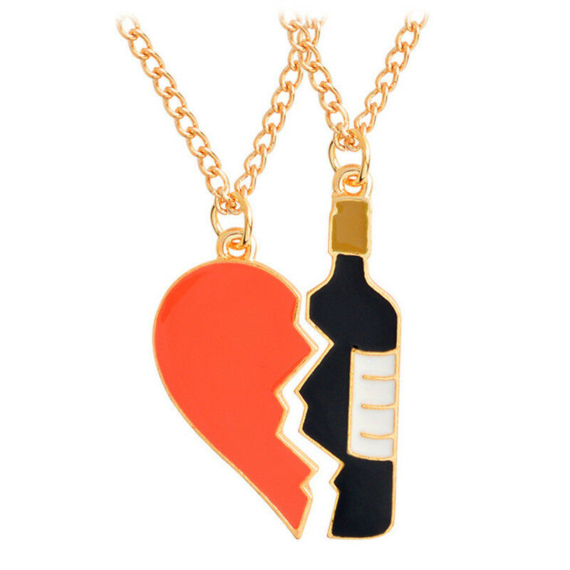 2PCS/Set Heart Wine Pendant Necklace Best Friend Couple Chain Jewelry Gift.l8