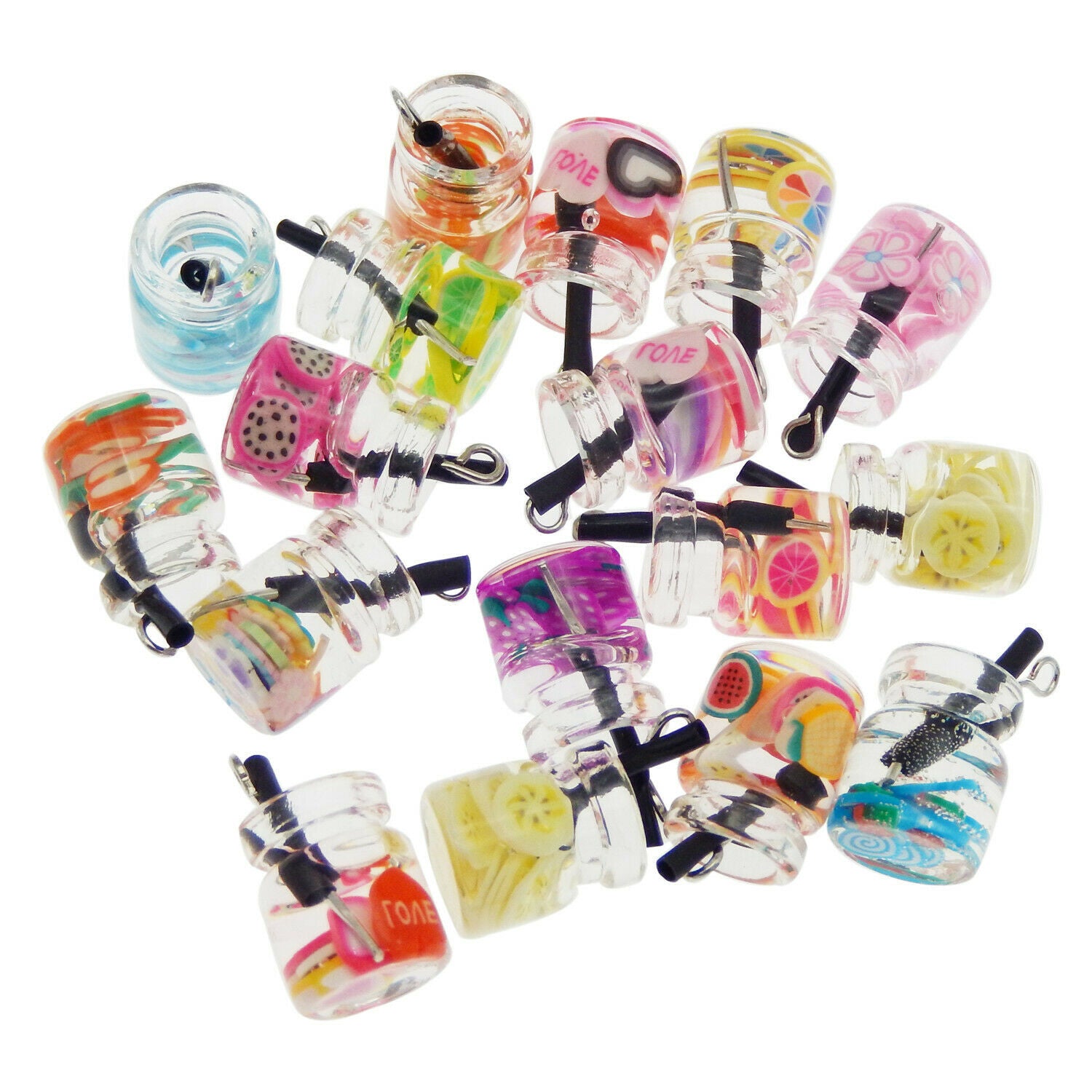 Wholesale Multi-Color Mixed Fruit Juice Glass Bottle Pendant Charms Crafts 20pcs