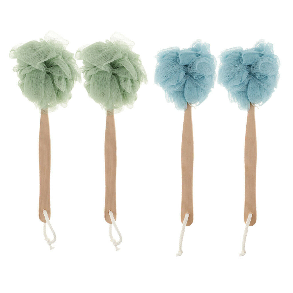 Pack of 4 Wood Stick Shower Body Brush Back Scrubber Exfoliator Face Washing