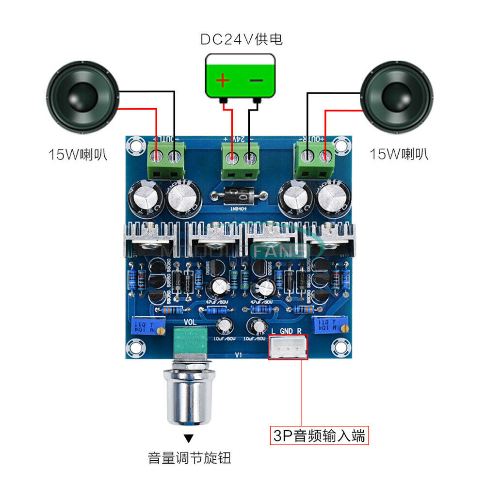 Dual Channel 15W+15W Stereo Power Amplifier Module Class D Audio Conveter DC 24V