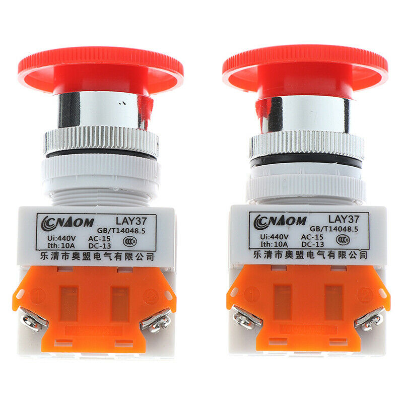1Pc Red Mushroom Cap Normally Closed Emergency Stop Push Switch Button10A LAA WF