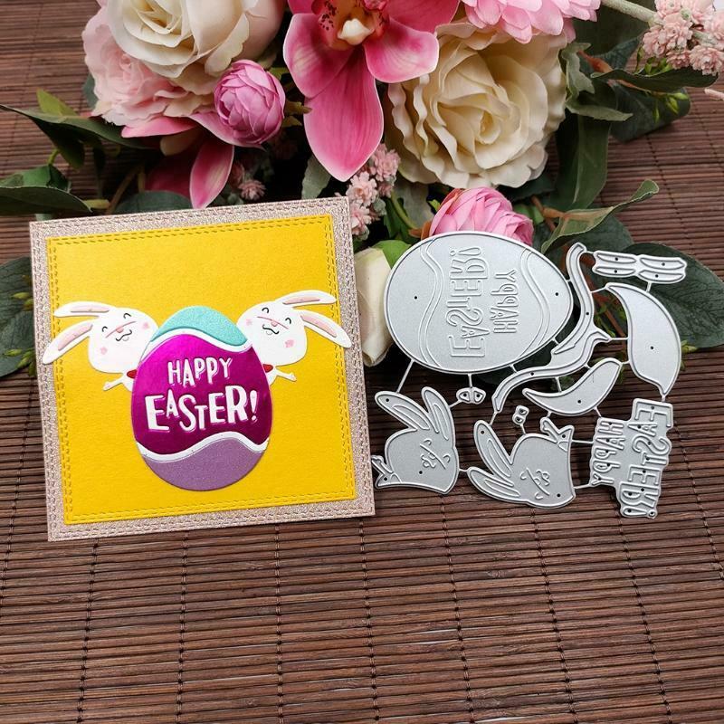 Happy Easter Bunny Metal Cutting Dies Stencil Scrapbooking DIY Album Stamp Paper